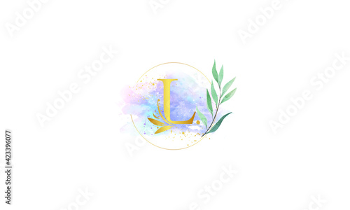 l  floral water colour initial vector logo