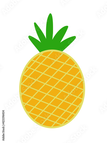 Tropical Fruit Yellow Pineapple with Green Leaves Vector 