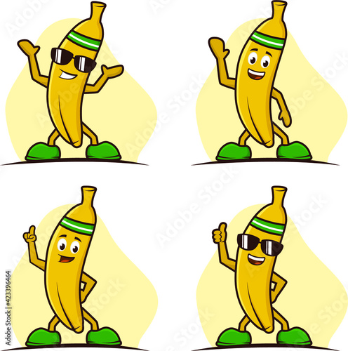 Cool banana cartoon character mascot