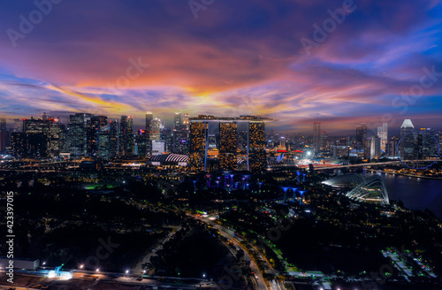 View of Singapore skyline at night.