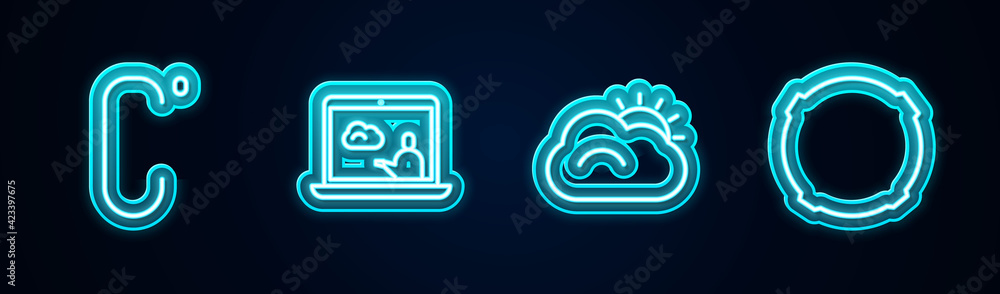 Set line Celsius, Weather forecast, Sun and cloud and Moon. Glowing neon icon. Vector Set line Celsius, Weather forecast, Sun and cloud and Moon. Glowing neon icon. Vector