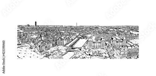 Building view with landmark of Rouen is the 
city in France. Hand drawn sketch illustration in vector.