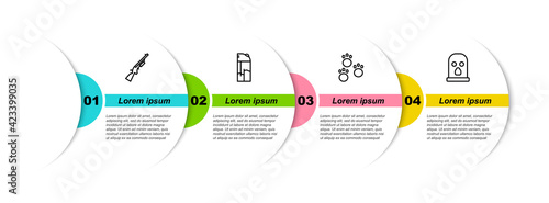 Set line Shotgun, Lighter, Paw print and Balaclava. Business infographic template. Vector