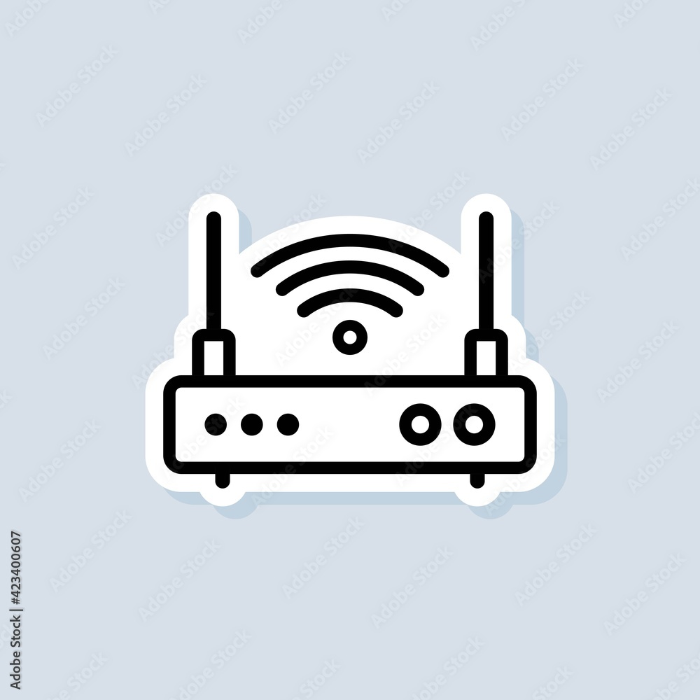 Wireless Router sticker. Wlan router icon or logo. Wifi connect. Vector on isolated white background. EPS 10 Wireless Router sticker. Wlan router icon or logo. Wifi connect. Vector on isolated white background. EPS 10