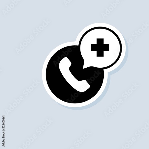 Emergency Call sticker. Telemedicine or telehealth virtual visit. Medical support service call. Vector on isolated white background. EPS 10