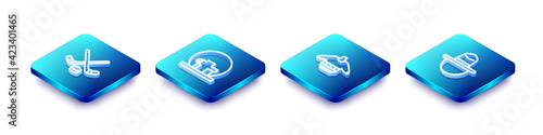 Set Isometric line Ice hockey sticks and puck, Montreal Biosphere, Christmas sweater and Canadian ranger hat icon. Vector