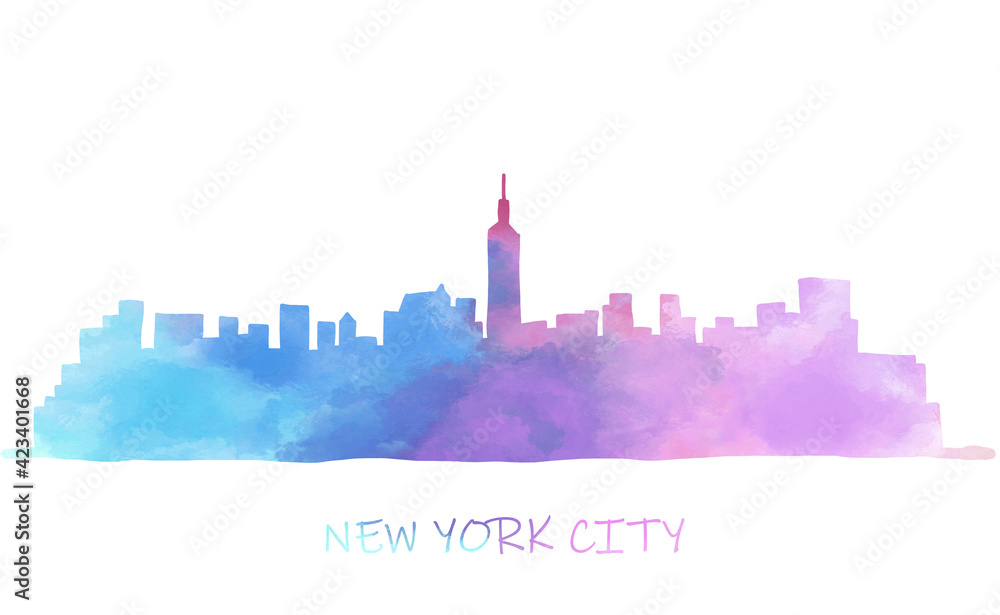 Naklejka premium New York City cityscape skyline colorful watercolor style illustration.