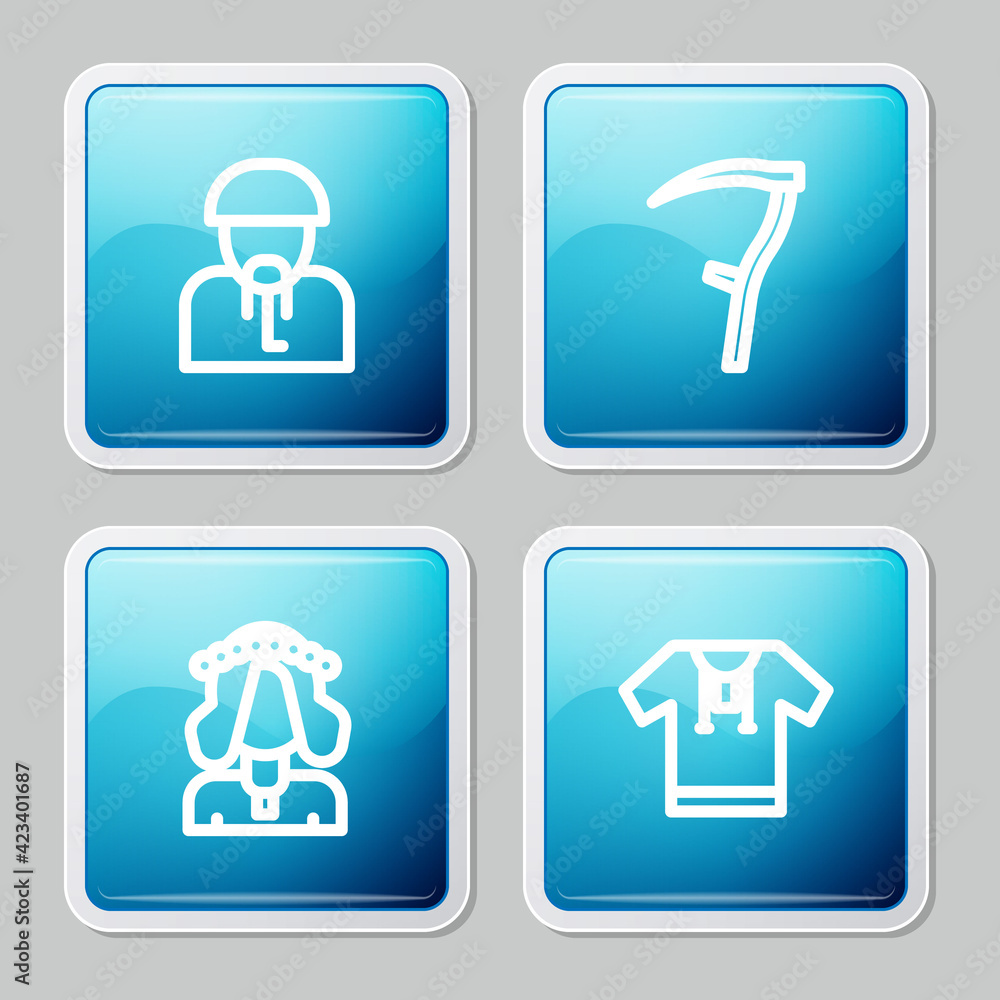 Set line Ukrainian cossack, Scythe, woman and Embroidered shirt icon. Vector Set line Ukrainian cossack, Scythe, woman and Embroidered shirt icon. Vector