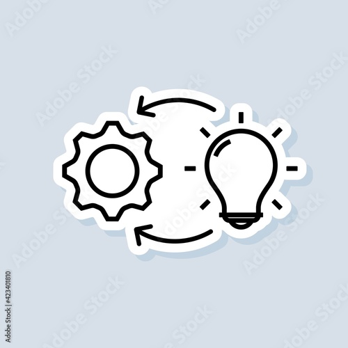 Implementation sticker. Lamp with gears. Vector on isolated background. EPS 10