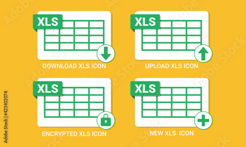 vector of xls, xlsx ,and spreadsheet icon with landscape design .spreadsheet icon with action button download ,upload, encrypted, and new document. digital worksheet.