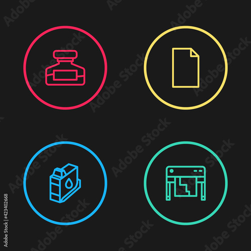 Set line Printer ink cartridge, Plotter, Empty document and Ink bottle icon. Vector