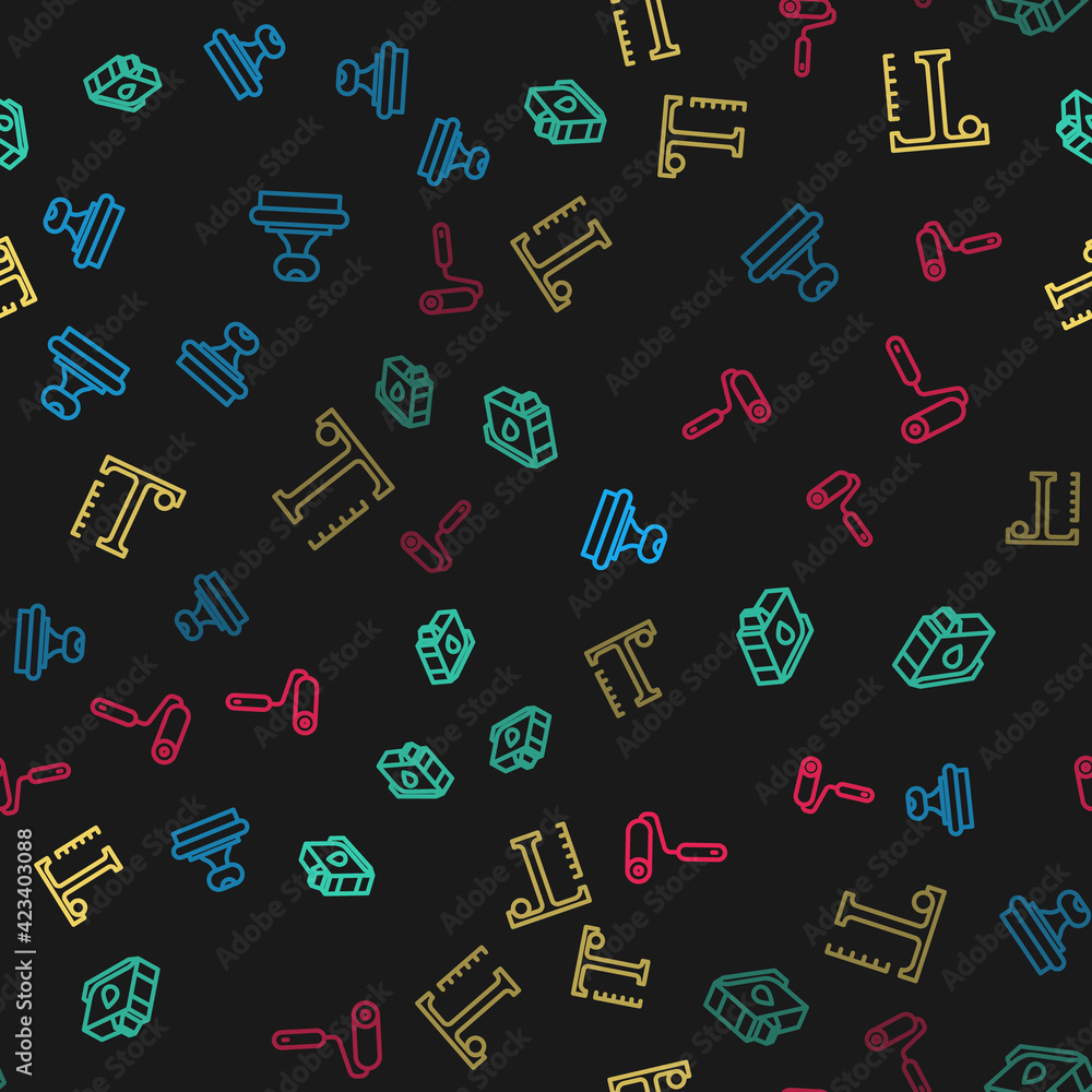 Set line Stamp, Printer ink cartridge, Text and Paint roller brush on seamless pattern. Vector Set line Stamp, Printer ink cartridge, Text and Paint roller brush on seamless pattern. Vector