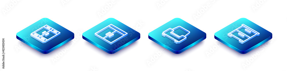 Set Isometric line Wardrobe, , Armchair and Furniture nightstand icon. Vector