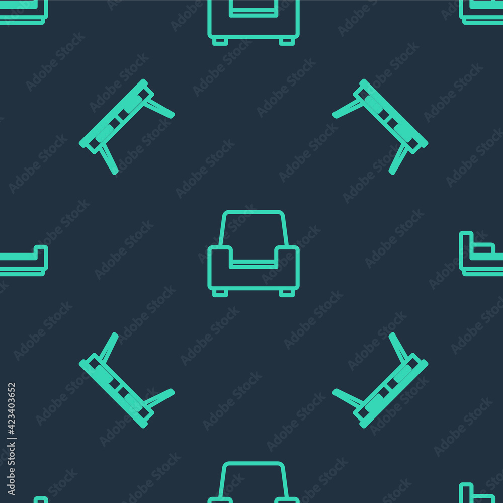 Set line Armchair, Office desk and Bed on seamless pattern. Vector Set line Armchair, Office desk and Bed on seamless pattern. Vector