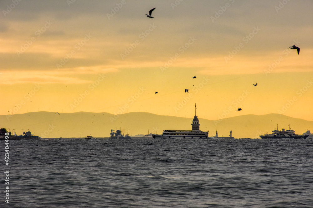 View of Maiden's Tower at sunset time