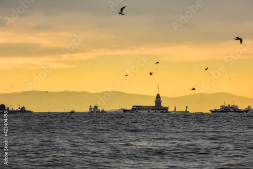 View of Maiden's Tower at sunset time