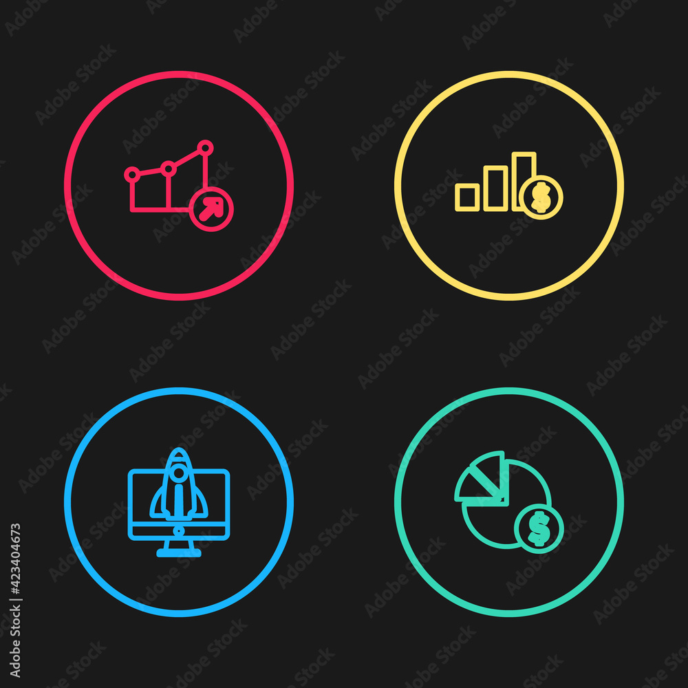 Set line Startup project concept, Pie chart and dollar, and Financial growth icon. Vector Set line Startup project concept, Pie chart and dollar, and Financial growth icon. Vector