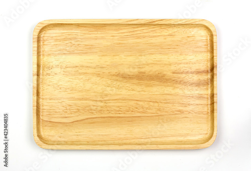 Empty square wooden plate isolated on white background, Top view. Plate made of wood. Exquisite tableware.