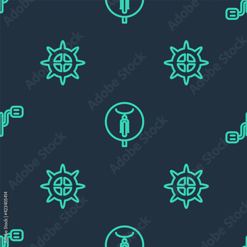 Set line Bicycle, sprocket crank and pedals on seamless pattern. Vector