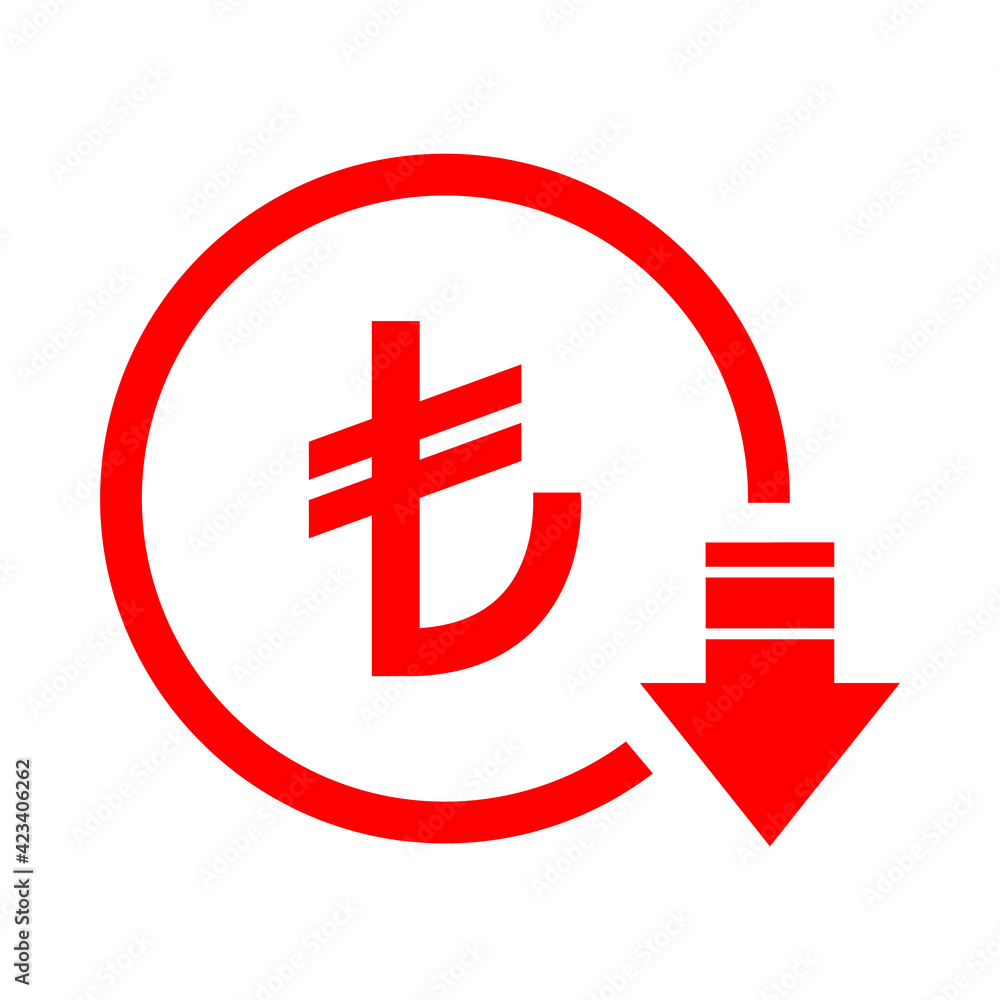 Turkish lira reduction symbol, cost decrease icon. Reduce debt bussiness sign vector illustration Turkish lira reduction symbol, cost decrease icon. Reduce debt bussiness sign vector illustration