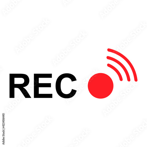 Recording sign button, red app panel, rec, vector symbol isolated on white background