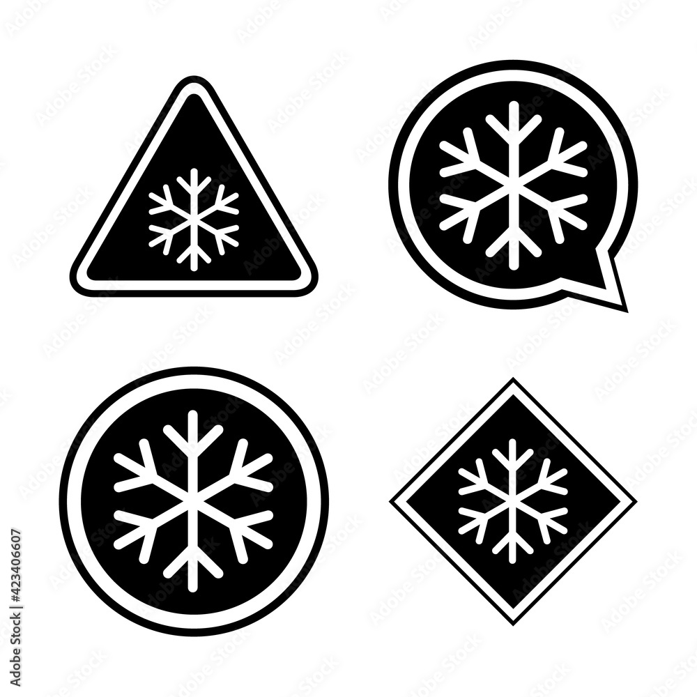 Set of snow winter icon, danger ice flake sign, risk alert vector illustration, careful caution symbol Set of snow winter icon, danger ice flake sign, risk alert vector illustration, careful caution symbol