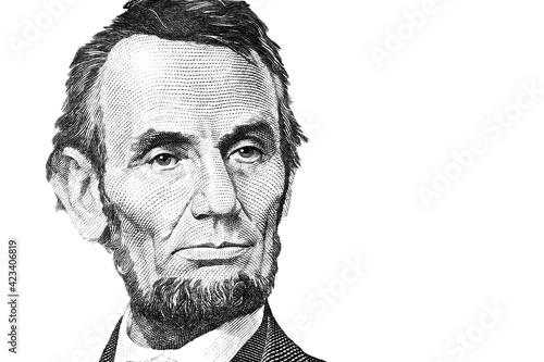 Valokuva Abraham Lincoln $5 looking sad