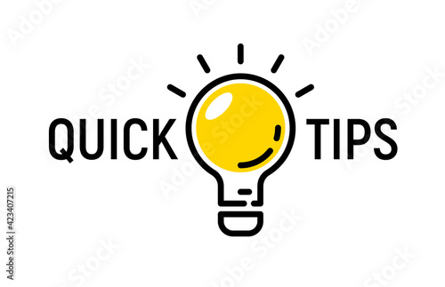 Quick tip hint vector icon bulb. Fact tip idea line icon logo guide photo