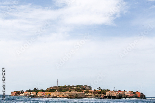 Senegal, Dakar, Ile de Goree seen from the sea.