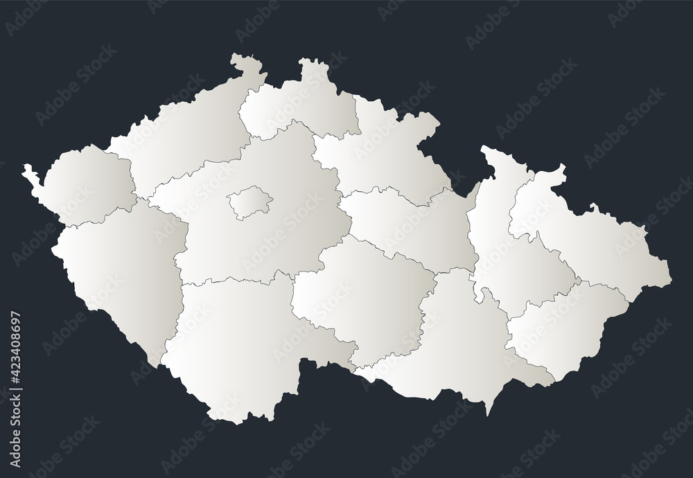 Fototapeta premium Czech Republic map, Infographics flat design colors snow white, individual regions blank