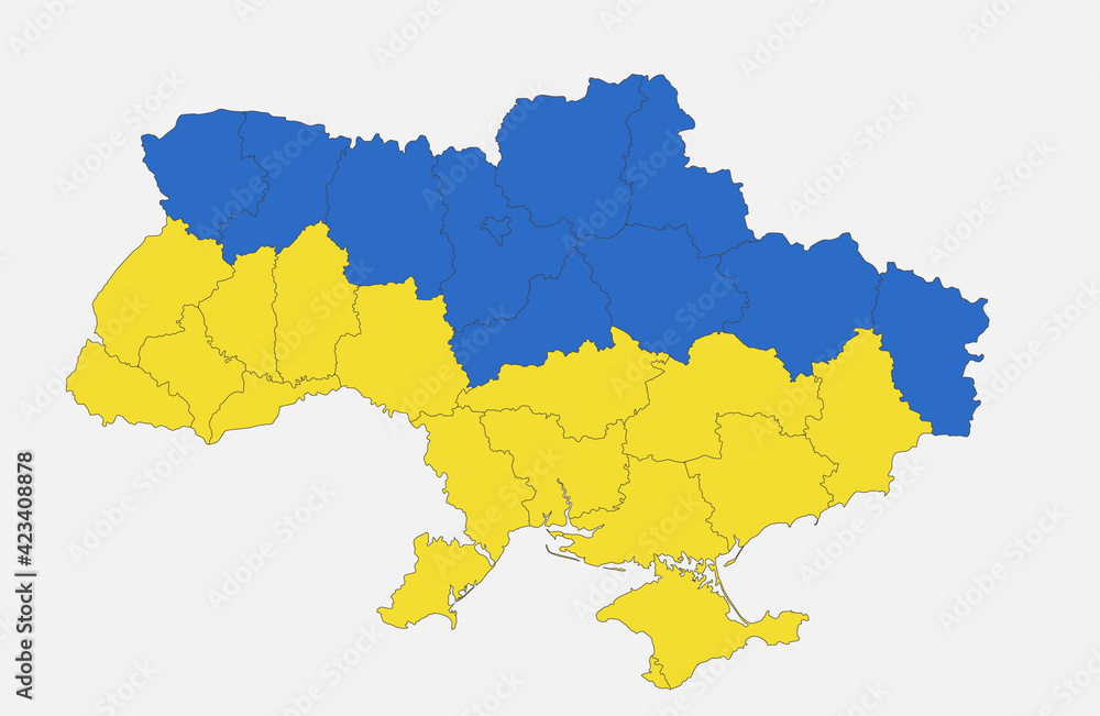 Fototapeta premium Map of the Ukraine in the colors of the flag, administrative divisions blank