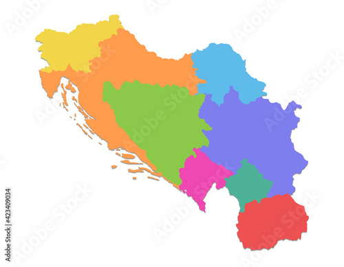 Yugoslavia map, administrative division, separate individual regions, color map isolated on white background blank