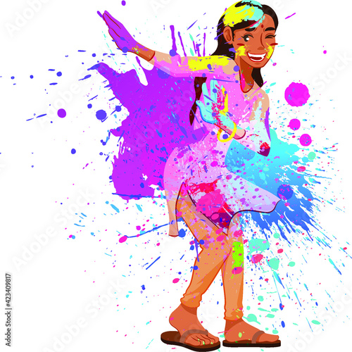 Happy Holi festival. Indian people dance with Holi celebration background. vector illustration design