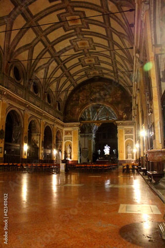 Milan, Italy, November 27, 2016 - Church of Santa Maria degli Angeli, evocative internal image of the central nave