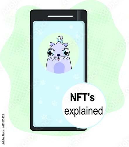 smartphone with kitty and text NFT is explained