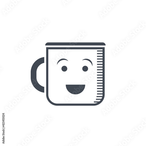 Cute enamel mug with a smile for tea or coffee. Vector flat design illustration on a transparent background.