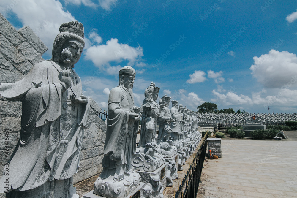 Statues with various expressions at the location of the Thousand City statue in Tanjungpinang Indonesia