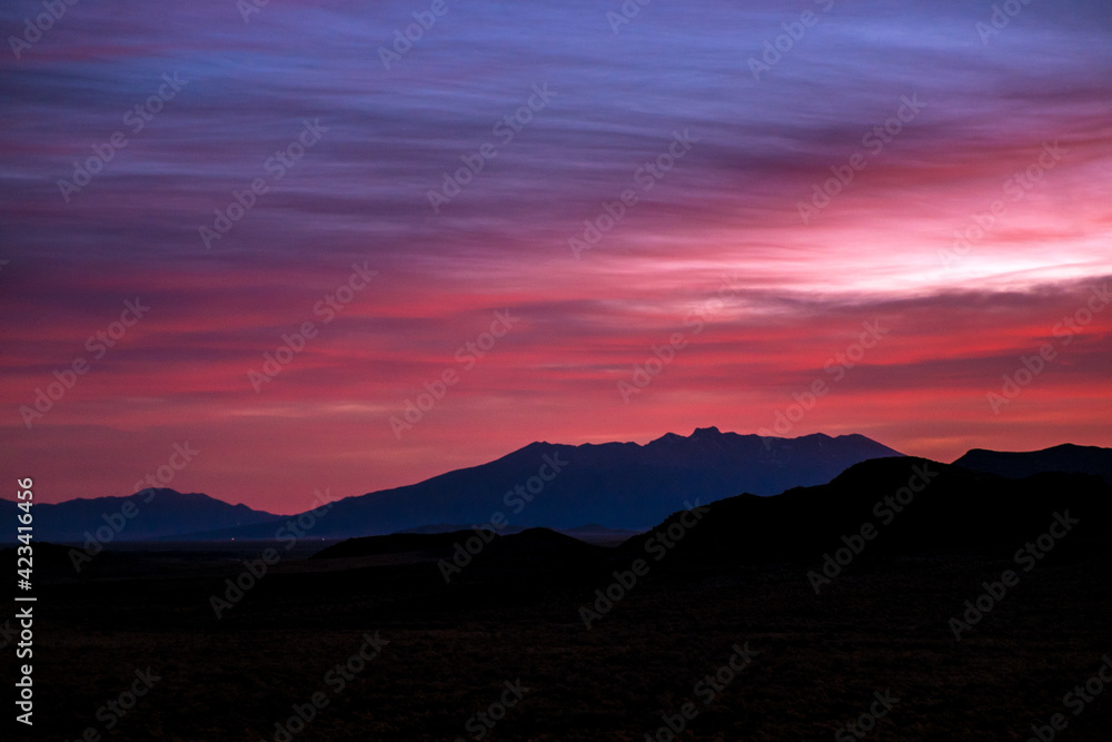 Red sunrise over Blanca Peak in the San Luis Valley, southern Colorado, USA
