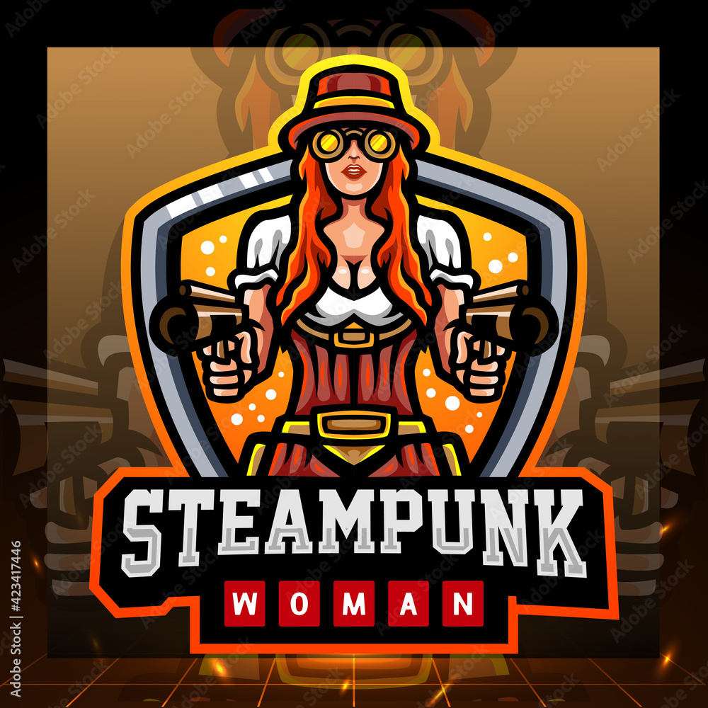 Steampunk woman mascot. esport logo design