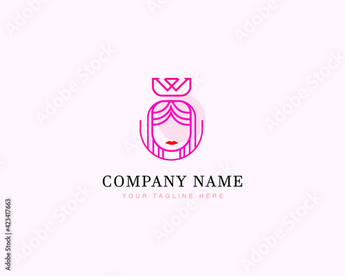 Luxury beauty girl, woman, princess logo design templet . lineout icon, illustration, vector.