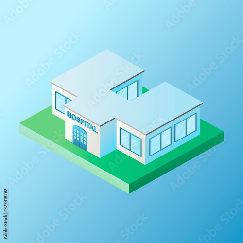 Vector isolated image in isometric style. Volumetric hospitals building, architecture and the concept of a modern city. Design decorative elements on the theme of modern life.