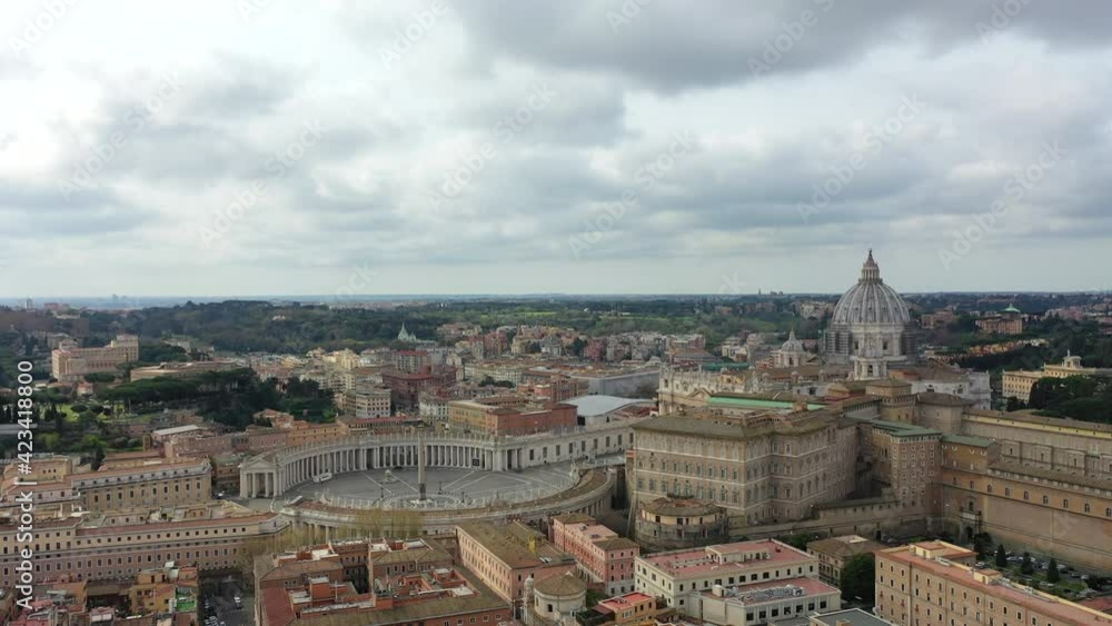 St. Peter's Basilica in Rome and its imposing square. Italy, Vatican.
Aerial shot with drone. Roma, San Pietro, Vaticano St. Peter's Basilica in Rome and its imposing square. Italy, Vatican.
Aerial shot with drone. Roma, San Pietro, Vaticano