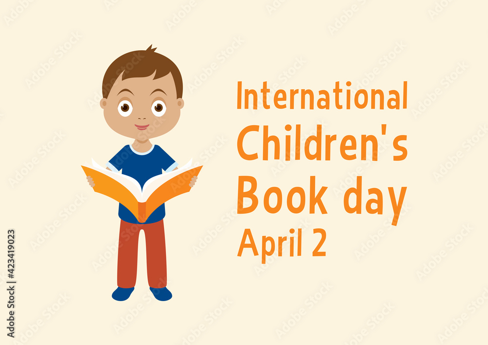 International Children's Book Day vector. Cute little boy with a book vector. Children's Book Day Poster, April 2. Important day International Children's Book Day vector. Cute little boy with a book vector. Children's Book Day Poster, April 2. Important day