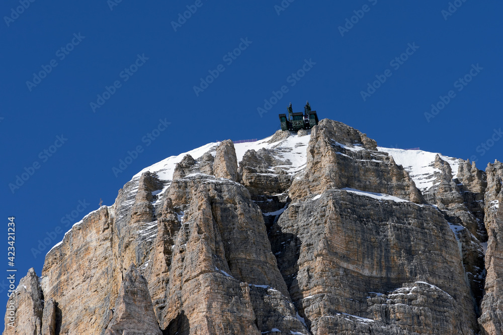 View of a Cable Car Station in the Dolomites at the Pordoi Pass View of a Cable Car Station in the Dolomites at the Pordoi Pass