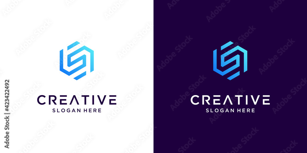 Abstract letter S with hexagon logo design inspiration