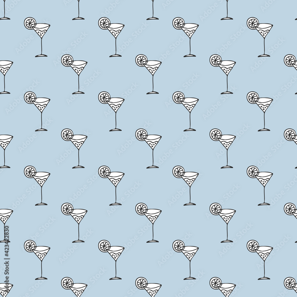 Vector seamless pattern with hand drawn cocktail on blue background Vector seamless pattern with hand drawn cocktail on blue background