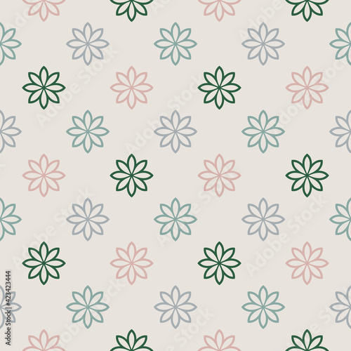 Abstract seamless pattern with mandala flower. Mosaic, tile, polka dot. Floral background.