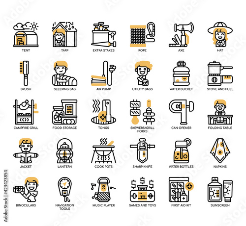 Set of Camping thin line and pixel perfect icons for any web and app project.