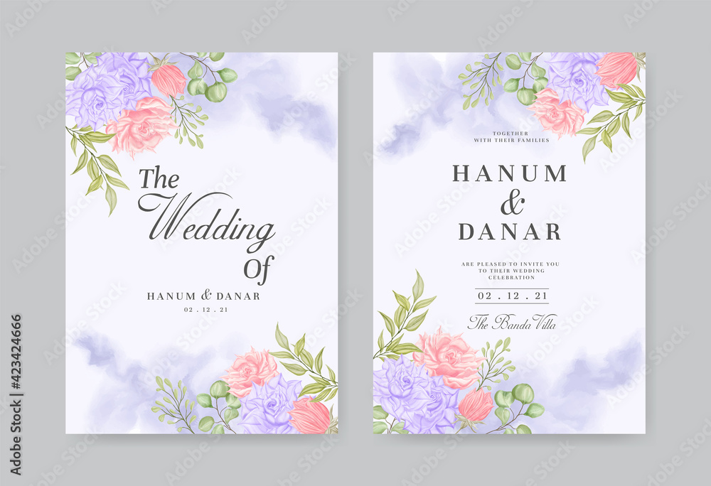 Watercolor flower branch on wedding invitation template Watercolor flower branch on wedding invitation template
