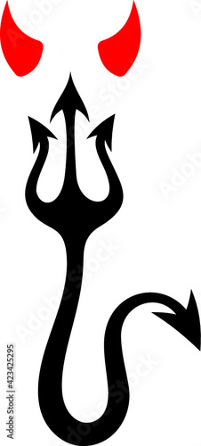 Vector illustration of the pitchfork with devil horns and tail